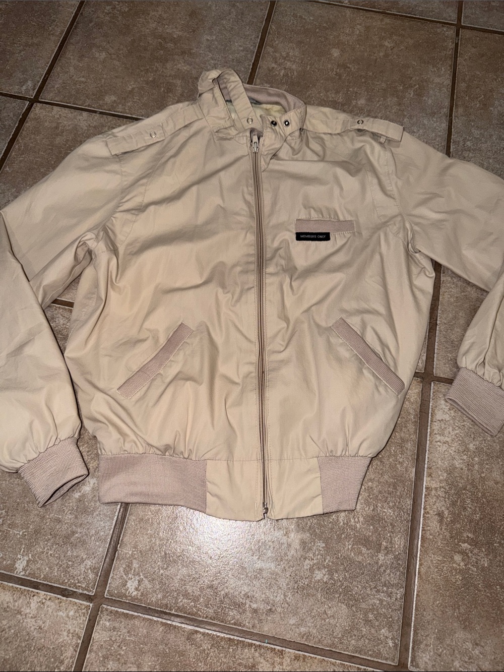 Vintage Members Only Beige Bomber Jacket with Ribbed Trim